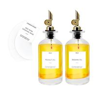 TOTSUN 2 PCS Vinegar and Oil Bottles Oil Dispenser Dosing Bottle Glass Olive Oil Dispenser Syrup Glass Oil Container with Stainless Steel Spout Funnel Labels for Kitchen Vinegar (350 ml)