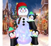 TOTSUN 200cm/6.6FT Snowman Christmas Inflatables Decoration, Christmas Inflatable Outdoor Decorations with Built-in Rotating LED Light for Outdoor Party Patio Lawn GardenNovelty Decorations