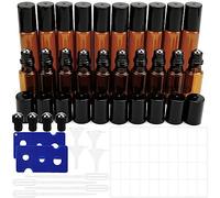 TOTSUN 20Pcs Glass Essential Oil Roller Bottles, 10pcs 10ml + 10pcs 5ml Amber Glass Roll on Bottles with Stainless Steel Balls Refillable for Fragrance, Aromatherapy, Facial Body Care