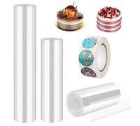 TOTSUN 3 Rolls Cake Collar, 20cm/15cm/10cm x 10m Clear Acetate Sheet Cake Roll Plastic Transparent Acetate Sheets Strips for Cake Decoration, with 1 Roll Stickers