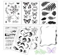 TOTSUN 6Pcs Silicone Clear Stamps, 6 Patterns Rubber Stamps for Crafting with 1Pcs Clear Stamping Block for Scrapbooking DIY Crafts Card Making Decoration