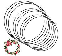 TOTSUN 9Pcs Metal Floral Hoop Decorative Wreath Rings, Round Frame Wedding Wall Steel Hanging Deco for DIY Crafting Dream Catchers Crafts Black 20cm/25cm/30cm