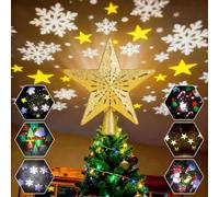 TOTSUN Christmas Tree Topper Projector Light Star, Gold Christmas Star Projector with Rotating Snowflake LED, Adjustable Light Xmas Tree Decoration Tree Topper Gift Bedroom Decor, with 6 Motifs