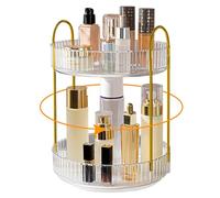 TOTSUN Makeup Organiser 360° Rotating, 2 Tier Spinning Make Up Organiser Skincare Cosmetic Organizer Storage Perfume Organizers for Perfume Cosmetic Lipstick for Dresser, Bedroom, Bathroom(White)