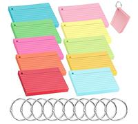 TOTSUN Pack of 500 A7 Index Cards, Set of 10 Colorful Record Cards List Cards Note Taking Card Office Cards with 10 Binding Rings for Adults Kids Home School Office