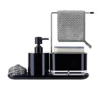 TOTSUN Sink Organiser, Kitchen Dishwashing Liquid Dispenser Set, Soap Dispenser Set, 3 in 1 Soap Dispenser Kitchen Sponge Holder, Sink Organiser for Kitchen Sink Black
