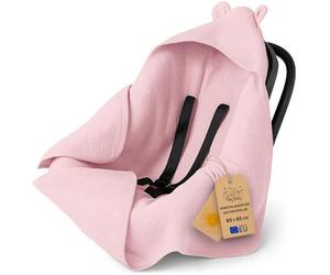 Totsy Baby Muslin pram blanket - lightweight breathable car seat wrap with hood for summer - airy for pram and newborn layette gift double-sided christening 85 x 85 cm Oeko-Tex Powder Pink