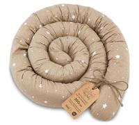 Totsy Baby Side sleeper bed snake body pillow 300 cm cotton long bed roll sleeping neck headrest Oeko-Tex Beige with white stars