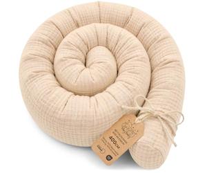 Totsy Baby Side sleeper Muslin bed snake body pillow 400 cm cotton long bed roll sleeping neck headrest Oeko-Tex Light Beige