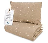 Totsy Baby Toddler Duvet Pillow Set 100x135cm Quilt 40x60cm Cushion - Coton Lightweight Breathable Bedding Insert for Cot Nursery Travel Cots bed Insert Only Oeko-tex Beige with white stars