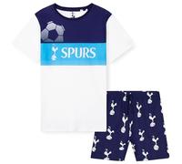 Tottenham Hotspur F.C. Boys Pyjamas Set Short PJs Kids Teens Lounge Set Nightwear Summer Sleepwear Football Gifts for Boys (White/Navy, 13-14 Years)