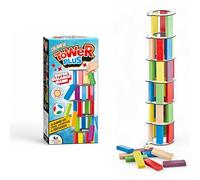 totteriq Colour Tower Plus - 50-Piece Stacking Game with Dice & Wooden Rings - Tumbling Block Game for Kids & Adults - Fun, Educational Game to Improve Focus, Balance & Coordination - Ages 5 plus