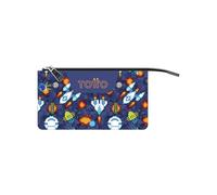 TOTTO - School Pencil Case with 3 Compartments, Board Model, Large Pencil Case, Dimensions 22 x 11 x 3.5 cm, Zip, Durable and Liquid Resistant Fabric, Space Blue