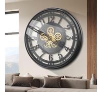 Tottshak Moving Gear Wall Clock for Living Room Decor, Large Modern Farmhouse Industrial Steampunk Metal Decorative Clock for Wall Art Home Office (Black Gold-Arabic, 21 Inch/53.5 cm)