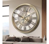 Tottshak Moving Gear Wall Clock for Living Room Decor, Large Modern Farmhouse Industrial Steampunk Metal Decorative Clock for Wall Art Home Office (Bronze/Vintage Gold-Roman, 21 Inch/53.5 cm)