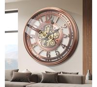 Tottshak Moving Gear Wall Clock for Living Room Decor, Large Modern Farmhouse Industrial Steampunk Metal Decorative Clock for Wall Art Home Office (Copper/Rose Gold-Arabic, 21 Inch/53.5 cm)