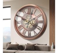 Tottshak Moving Gear Wall Clock for Living Room Decor, Large Modern Farmhouse Industrial Steampunk Red Copper Roman Numerals Metal Decorative Clock for Wall Art Home Office(Copper/Rose Gold-Roman)