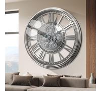 Tottshak Moving Gear Wall Clock for Living Room Decor, Large Modern Industrial Steampunk Metal Decorative Clock for Wall Art Home Office (Gunmetal/Grey Gold-roman, 21 Inch/53.5 cm)