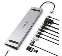 TOTU 13 in 1 USB C Docking Station with Dual 4K HDMI, VGA, 82W PD, 4 USB, Laptop Docking Station and Stand for MacBook and support Triple Display on Windows Laptop with Thunderbolt 3