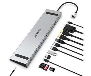 TOTU 13 in 1 USB C Docking Station with Dual 4K HDMI, VGA, 82W PD, 4 USB, Laptop Docking Station and Stand for MacBook and support Triple Display on Windows Laptop with Thunderbolt 3