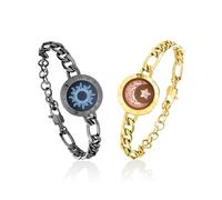 TOTWOO Long Distance Touch Bracelets for Couples, Vibration & Light up for Love Couples Bracelets, Sun&Moon Touch Bracelets with Figaro Chain(Black+Gold) Gifts for Friend Bluetooth Pairing Jewelry