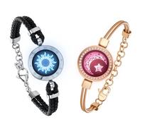 TOTWOO Touch Bracelets for Couple Long Distance Gifts Vibration & Light Up Pairing Bracelets Bluetooth App Control Sun & Moon Leather
