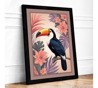 Toucan Among Blooms Boho Framed Wall Art Print A2 (59.4×42cm) Black, Wall Decor for Living Room, Bedroom, Office & Home, Ready to Hang, Art Gift