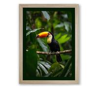 Toucan Among Foliage Tropical Framed Wall Art Print A4 (29.7×21cm) Oak, Wall Decor for Living Room, Bedroom, Office & Home, Ready to Hang, Art Gift