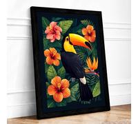 Toucan and Hibiscus Tropical Framed Wall Art Print A3 (42×29.7cm) Black, Wall Decor for Living Room, Bedroom, Office & Home, Ready to Hang, Art Gift