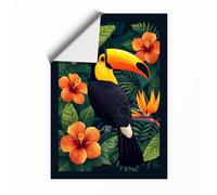 Toucan and Hibiscus Tropical Unframed Wall Art Print A3 (42×29.7cm), Wall Decor for Living Room, Bedroom, Office & Home, Art Gift
