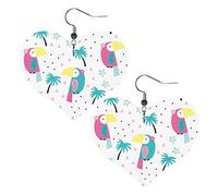 Toucan And Palm Summer Heart Shape Leather Earrings Women Girls Simple Dangle Earrings Gifts for Her