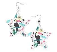 Toucan And Parrot1 Star Shape Shaped Leather Earrings Women Girls Simple Dangle Earrings Gifts for Her