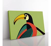 Toucan Bird Art Deco Abstract Canvas Wall Art Print Ready to Hang, Framed Picture for Living Room Bedroom Home Office Décor, 50x35 cm (20x14 Inch)