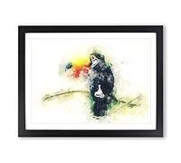 Toucan Bird In Abstract Modern Art Framed Wall Art Print, Ready to Hang Picture for Living Room Bedroom Home Office Décor, Black A4 (34 x 25 cm)