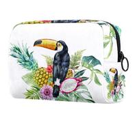 Toucan Bird in The Tropical Fruits Leave Jungle Cosmetic Bag for Women, Travel Toiletries Bags Large Makeup Handy Pouch Organiser Bag with Zipper