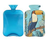 Toucan Bird Leaves Hot Water Bottle with Cover, 2L Hot Water Bag for Pain Relief, Neck and Shoulder, Hand Feet Warmer