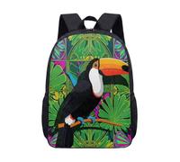 Toucan Bow Tie 17 Inch Backpack Tropical Jungle Bird Floral Print Bag for Kids Student Teens Vibrant Illustration (07)