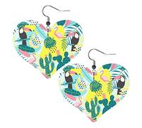 Toucan Flamingo Cactus Heart Shape Leather Earrings Women Girls Simple Dangle Earrings Gifts for Her