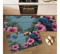 Toucan Hibiscus Wooden Planks Kitchen Mat Sets Non Slip Washable, American Country Style Kitchen Rugs Runner Set of 2 Anti Fatigue Kitchens Floor Mat for Home Decor Office Standing 45x75cm+45x150cm
