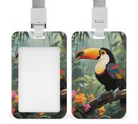 Toucan in The Rainforest ID Badge Holder with Vertical Card Badge Holder Waterproof Plastic Card Sleeve Badges Protector Case Name Tag ID Card Holder for Office Doctor Nurse Teachers