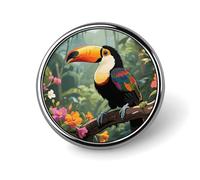 Toucan in The Rainforest Lapel Pin Brooches Round Fashion Brooch Pin Cute Button Badges Alloy Button Pins Enamel Pins Metal Pinback for Hat Shirt Clothing Bags