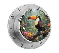 Toucan in The Rainforest Mechanical Kitchen Timer 60 Minute Wind Up Countdown Clock with Magnetic Back Loud Alarm Stainless Steel Manual Timer for Cooking Baking Classroom Home Gym