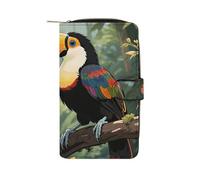 Toucan in The Rainforest Wallet for Men Women PU Leather Wallet Long Wallets Bifold Wallets with 12 Card Holder