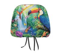 Toucan Jungle Birds Butterfly Funny Car Headrest Covers Elastic Printed Seat Head Rest Protector Universal Automotive Accessories