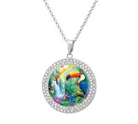 Toucan Jungle Birds Butterfly Multicolored Diamond Necklaces Jewelry Brilliant Circle Pendant Necklace Gift for Women
