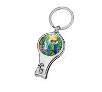 Toucan Jungle Birds Butterfly Portable Nail Clippers with Keychain Sharp Fingernail Clipper Metal Corkscrew Compact Toenail File