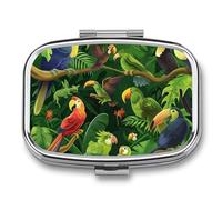Toucan Leaf Green Pill Case Box with 2 Compartment Medicine Vitamin Organizer for Purse Pocket 5.5x4cm