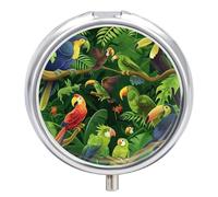 Toucan Leaf Green Pill Case Box with 3 Compartment Medicine Vitamin Organizer for Purse Pocket 5x5cm