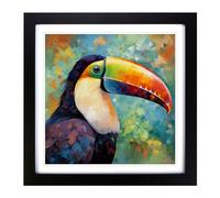 Toucan Neo-Impressionism Framed Print | 18x18 Inch Black Framed Wall Art | Ready to Hang | Impressionist Nature Picture | Living Room Bedroom Lounge Office