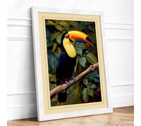 Toucan on Branch Tropical Framed Wall Art Print A3 (42×29.7cm) White, Wall Decor for Living Room, Bedroom, Office & Home, Ready to Hang, Art Gift